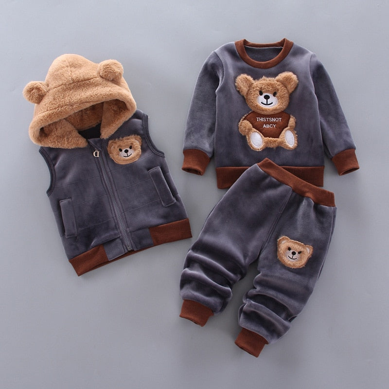 Baby Boys And Girls Clothing Set Tricken Fleece Children Hooded Outerwear Tops Pants 3PCS Outfits Kids Toddler Warm Costume Suit ShopOnlyDeal