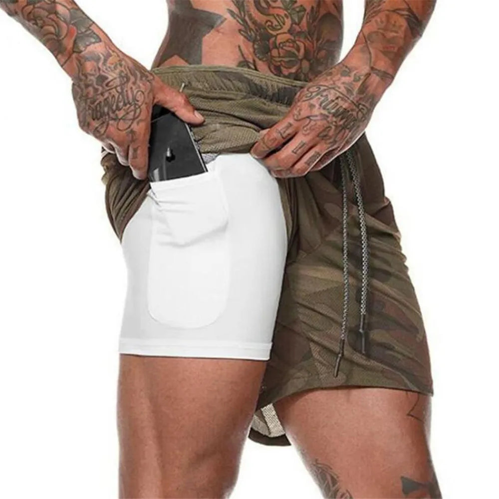 2024 new Jogging Shorts Men's 2 in 1 Sports Shorts Fitness Bodybuilding Workout Quick Dry Beach Shorts Men Running Shorts Men ShopOnlyDeal