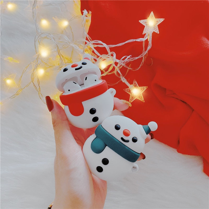 Christmas Gift 3D Cute Cartoon Christmas Snowman Earphone Case for Apple Airpods 1/2 Soft Silicone Headphone Protective Cover New Year Gift ShopOnlyDeal