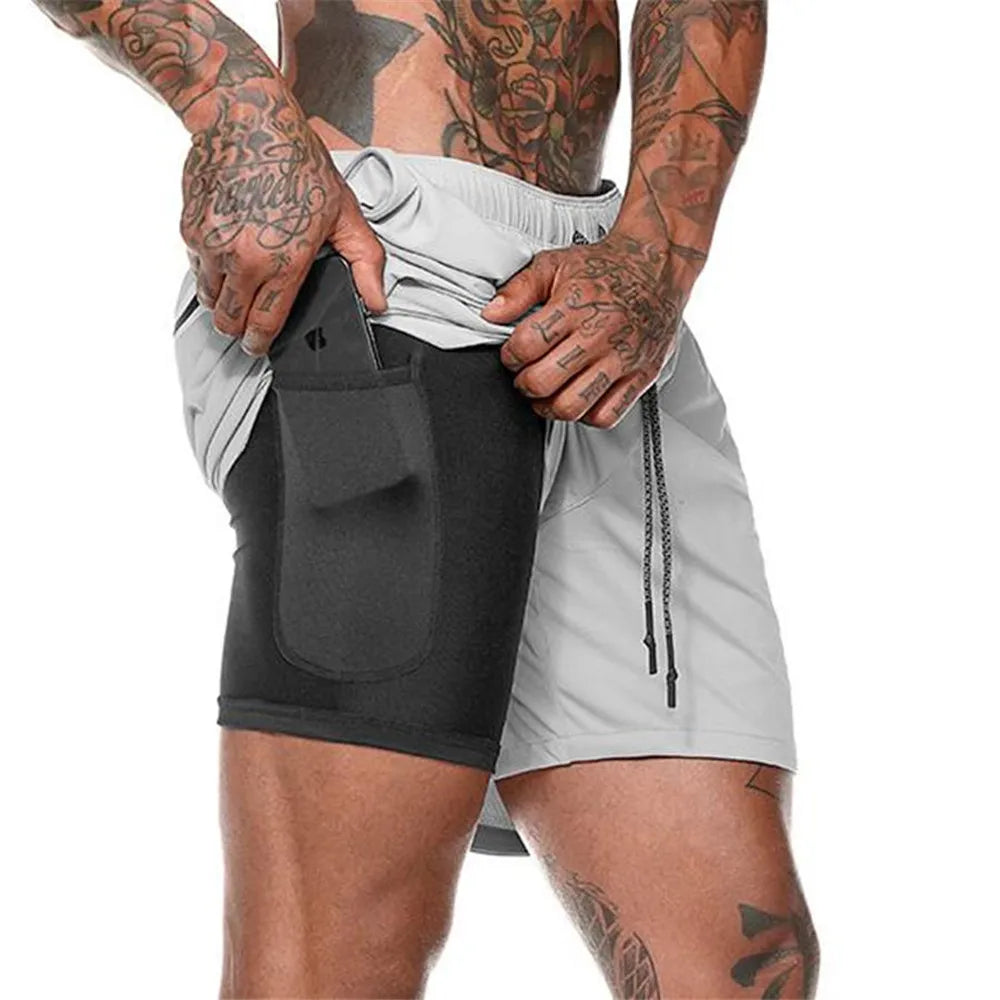 2024 new Jogging Shorts Men's 2 in 1 Sports Shorts Fitness Bodybuilding Workout Quick Dry Beach Shorts Men Running Shorts Men ShopOnlyDeal