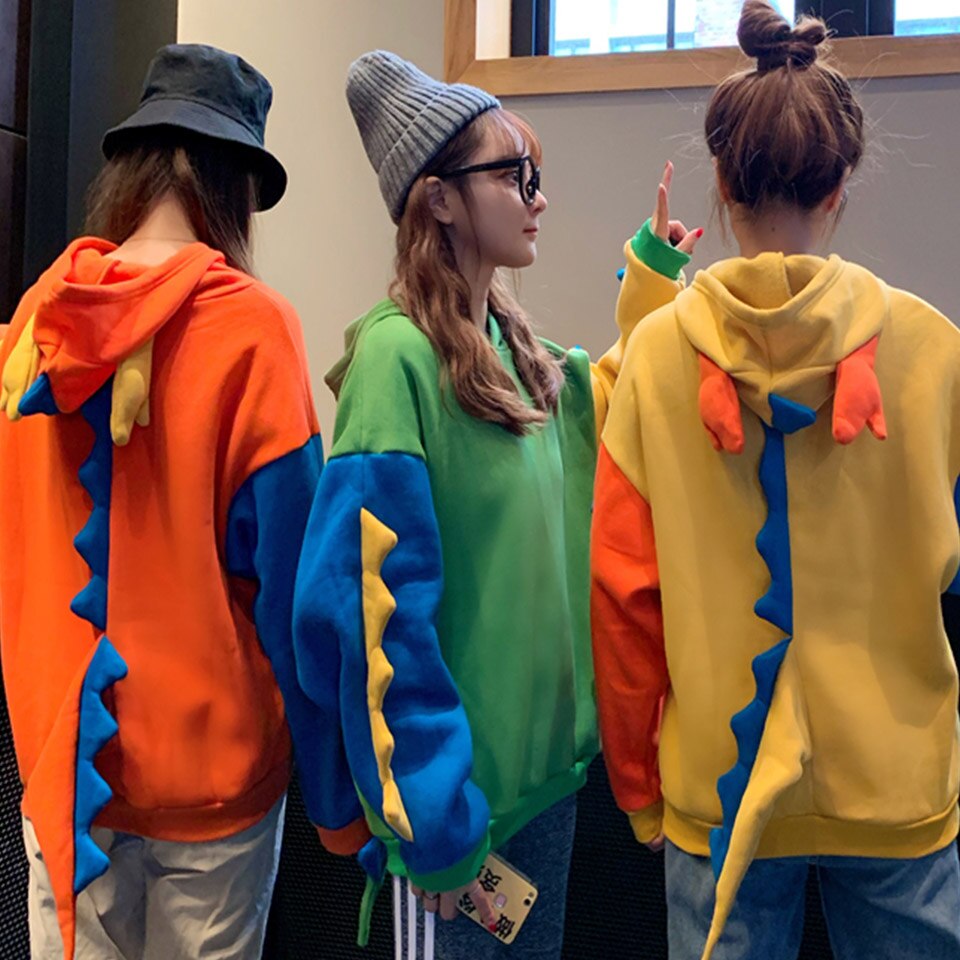 Kawaii Dinosaur Sweatshirt With Horns Cartoon Baggy Funny Hoodie Womens Harajuku Poleron Mujer 2020 Hipster Raglan Hoodie Loose ShopOnlyDeal