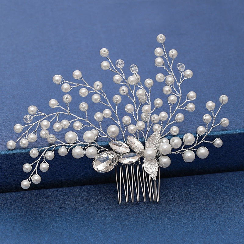 Silver Color Pearl Crystal Wedding Hair Combs Hair Accessories for Bridal Flower Headpiece Women Bride Hair ornaments Jewelry ShopOnlyDeal