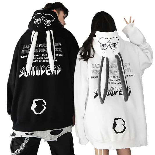 2024 Spring Autumn Couple Matching Cute Hoodie Plush Rabbit Long Ear Hooded Sweatshirt Women Kawaii Thicken Pocket Outwear ShopOnlyDeal