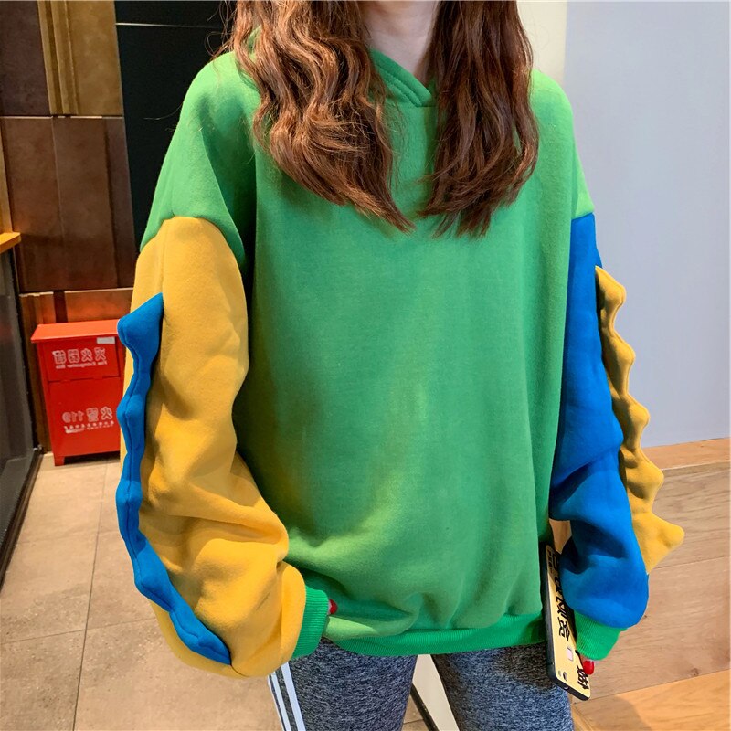 Kawaii Dinosaur Sweatshirt With Horns Cartoon Baggy Funny Hoodie Womens Harajuku Poleron Mujer 2020 Hipster Raglan Hoodie Loose ShopOnlyDeal