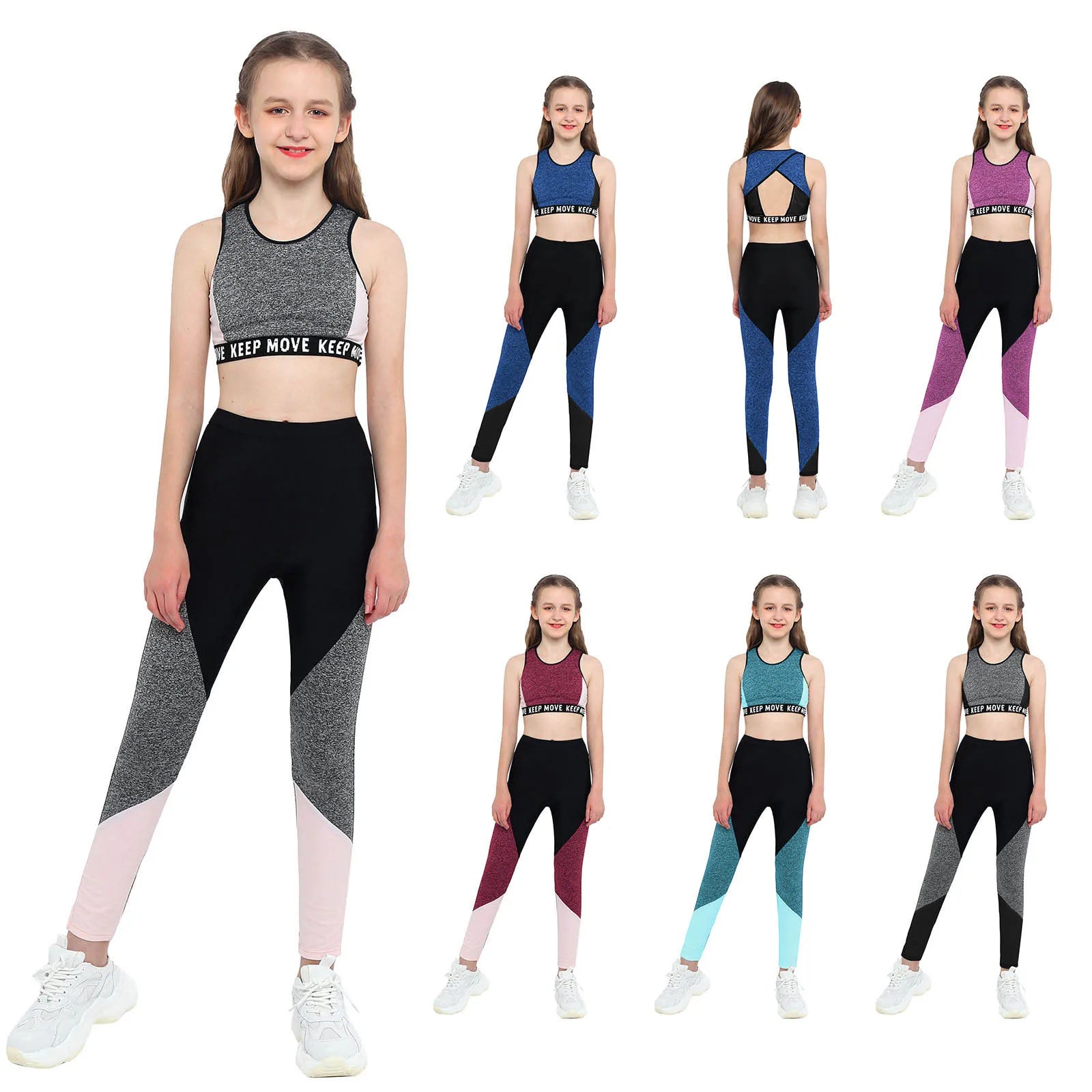 Girls Sportswear Set | O-Neck Wide Shoulder Tops + Pants | Kids Gymnastics, Running & Workout Outfits ShopOnlyDeal