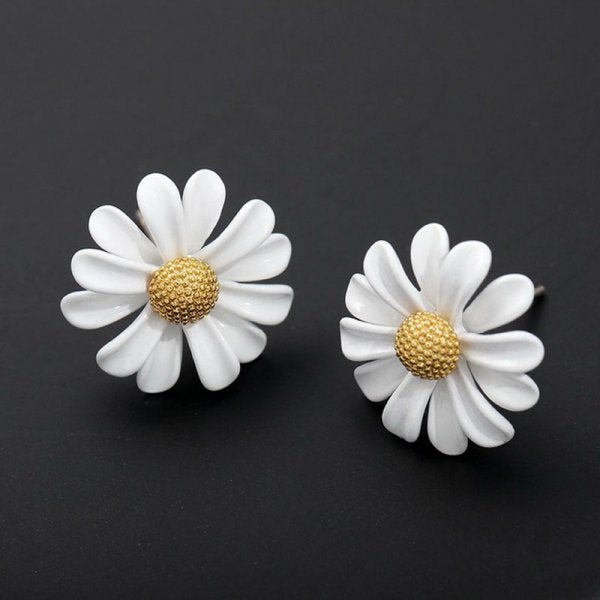 Korean Style Cute Small Daisy Flower Stud Earrings For Women Girls Sweet Statement Asymmetrical Earring Party Jewelry Gifts ShopOnlyDeal