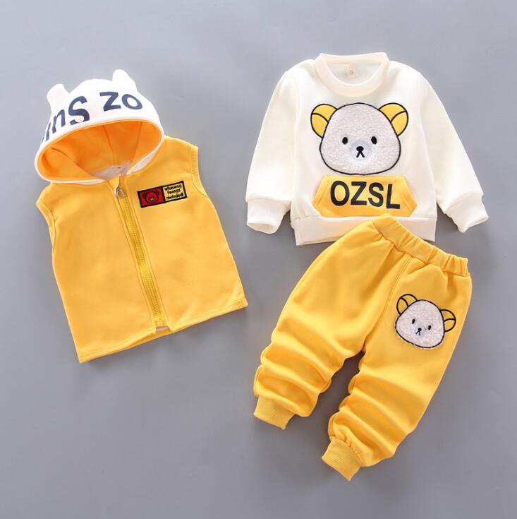 Baby Boys And Girls Clothing Set Tricken Fleece Children Hooded Outerwear Tops Pants 3PCS Outfits Kids Toddler Warm Costume Suit ShopOnlyDeal