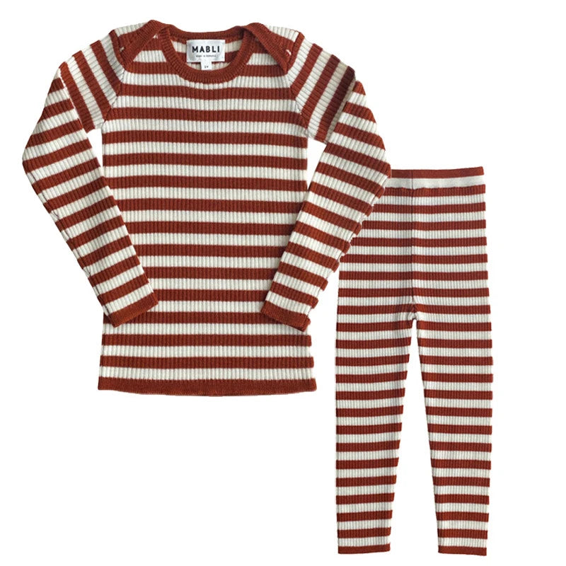 Autumn Winter Girls & Boys Underwear Pajamas Set | Striped Loungewear | Long Sleeve Sweater & Tight-Fitting Kids Knitted Underwear ShopOnlyDeal