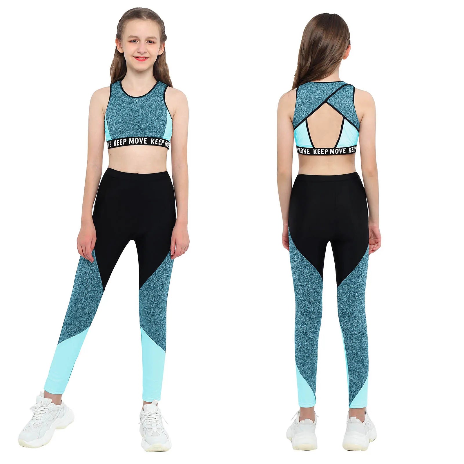 Girls Sportswear Set | O-Neck Wide Shoulder Tops + Pants | Kids Gymnastics, Running & Workout Outfits ShopOnlyDeal