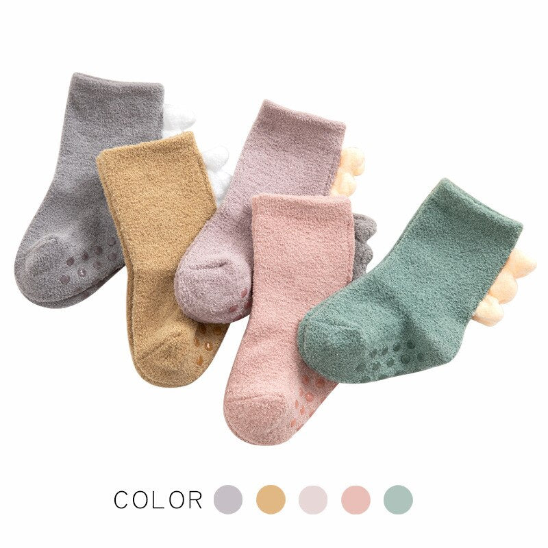 Toddler Kids Socks Newborn Baby Prewalker Winter Thick Coral Fleece Cotton Dinosaur Girl Autumn Infant Boy Cartoon Sock 0-5T ShopOnlyDeal