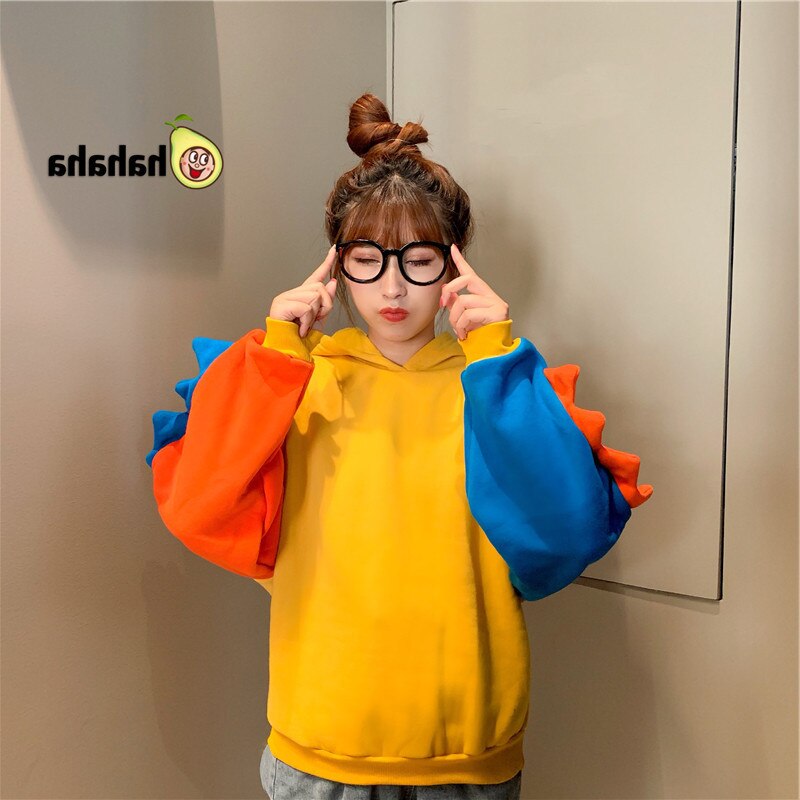 Kawaii Dinosaur Sweatshirt With Horns Cartoon Baggy Funny Hoodie Womens Harajuku Poleron Mujer 2020 Hipster Raglan Hoodie Loose ShopOnlyDeal