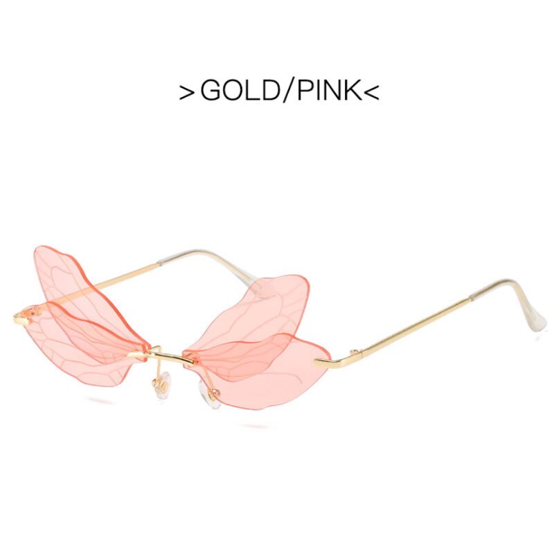 2022 Vintage Dragonfly Wings Sunglasses Fashion Rimless Women Clear Lens Eyewear Men Pink Sun Glasses UV400 Eyewear Female ShopOnlyDeal