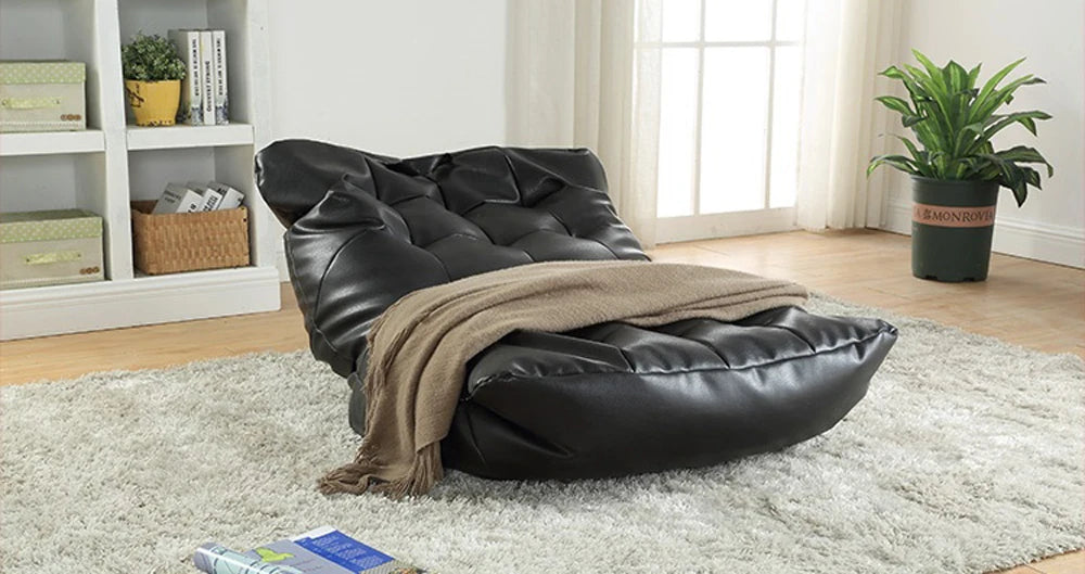 Leather Bean Bag Sofa Lounge Chair Cover | No Filler Folding Lazy Sofa Bed | Office Recliner Couch | Floor Seat Tatami Pouf Ottoman ShopOnlyDeal