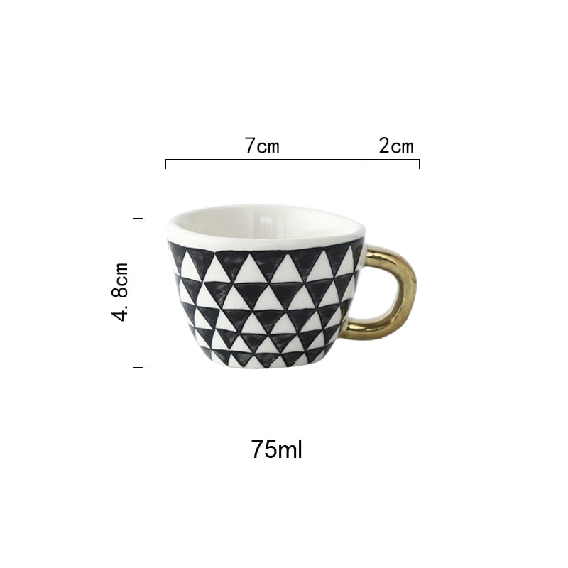 Hand Painted Geometric Ceramic Mugs With Gold Handle Handmade Irregular Cups For Coffee Tea Milk Oatmeal Creative Birthday Gifts ShopOnlyDeal