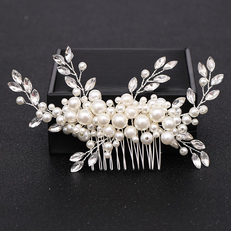 Silver Color Pearl Crystal Wedding Hair Combs Hair Accessories for Bridal Flower Headpiece Women Bride Hair ornaments Jewelry ShopOnlyDeal