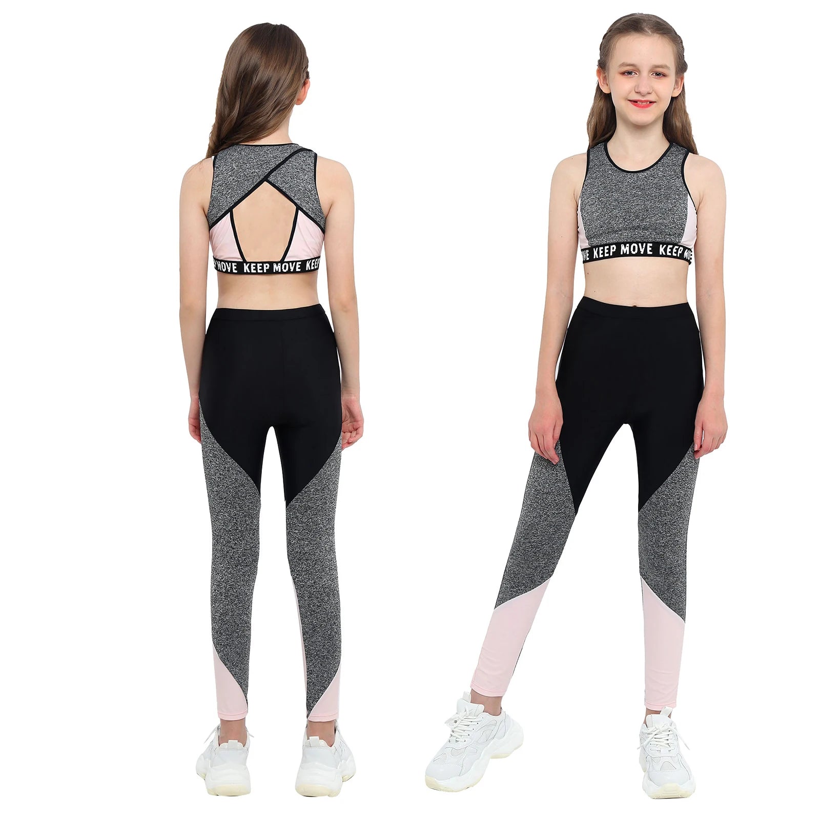 Girls Sportswear Set | O-Neck Wide Shoulder Tops + Pants | Kids Gymnastics, Running & Workout Outfits ShopOnlyDeal