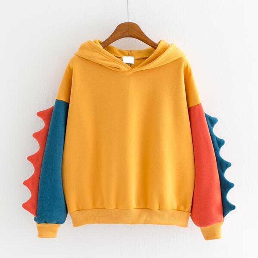 Cute Dino Hoodies Patchwork Winter Harajuku Kawaii Sweatshirt Women Oversize Hooded Pullover Dinosaur Cos Tops Tracksuit Sudadera New ShopOnlyDeal