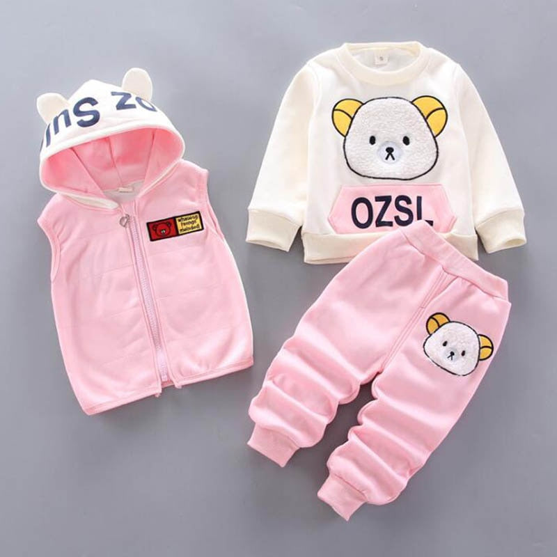 Baby Boys And Girls Clothing Set Tricken Fleece Children Hooded Outerwear Tops Pants 3PCS Outfits Kids Toddler Warm Costume Suit ShopOnlyDeal