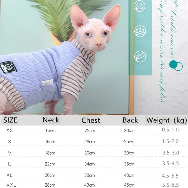 Winter Purple Sphinx Cat Clothes Pet Hoodies Plus Velvet Kittens Jumpsuit Warm Striped Cat Costume For Sphynx Autumn Spring ShopOnlyDeal