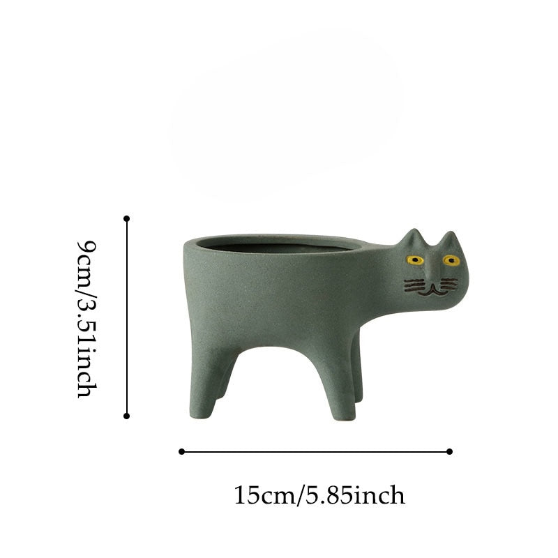 Cute Cat Tail Flowerpot Ceramic Personality Cartoon Animal Pillar Cactus Plant Pot Balcony Home Decor Succulents Potted Plants ShopOnlyDeal