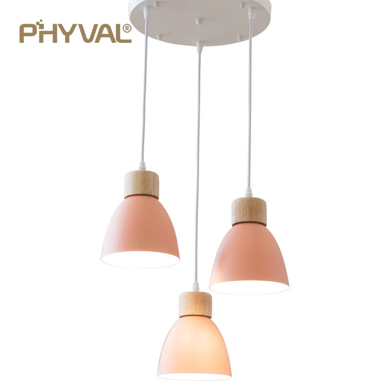 Nordic Macaron Chandeliers E27 Creative Wooden Bedside Lights For Bedroom Study Cafe Bar Restaurant Decor 3 Heads Pendant Lamps ShopOnlyDeal