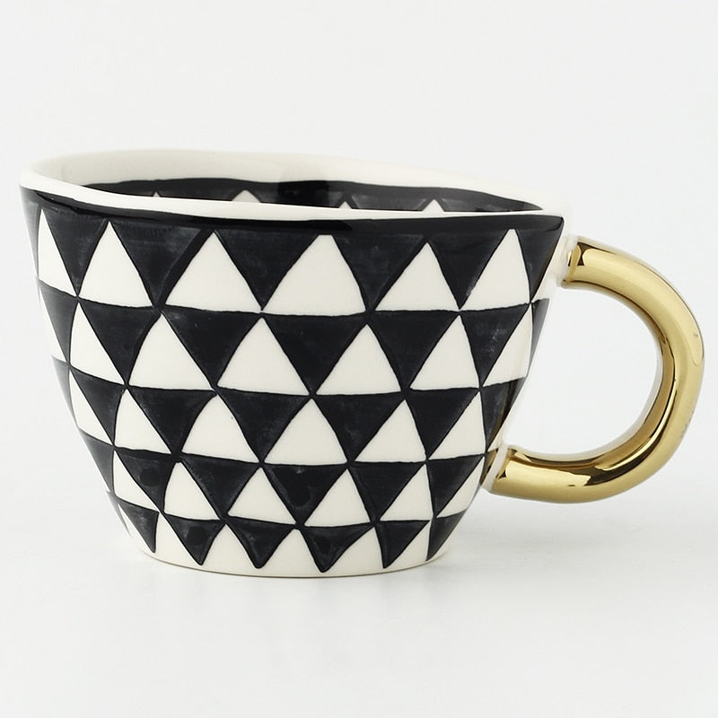 Hand Painted Geometric Ceramic Mugs With Gold Handle Handmade Irregular Cups For Coffee Tea Milk Oatmeal Creative Birthday Gifts ShopOnlyDeal