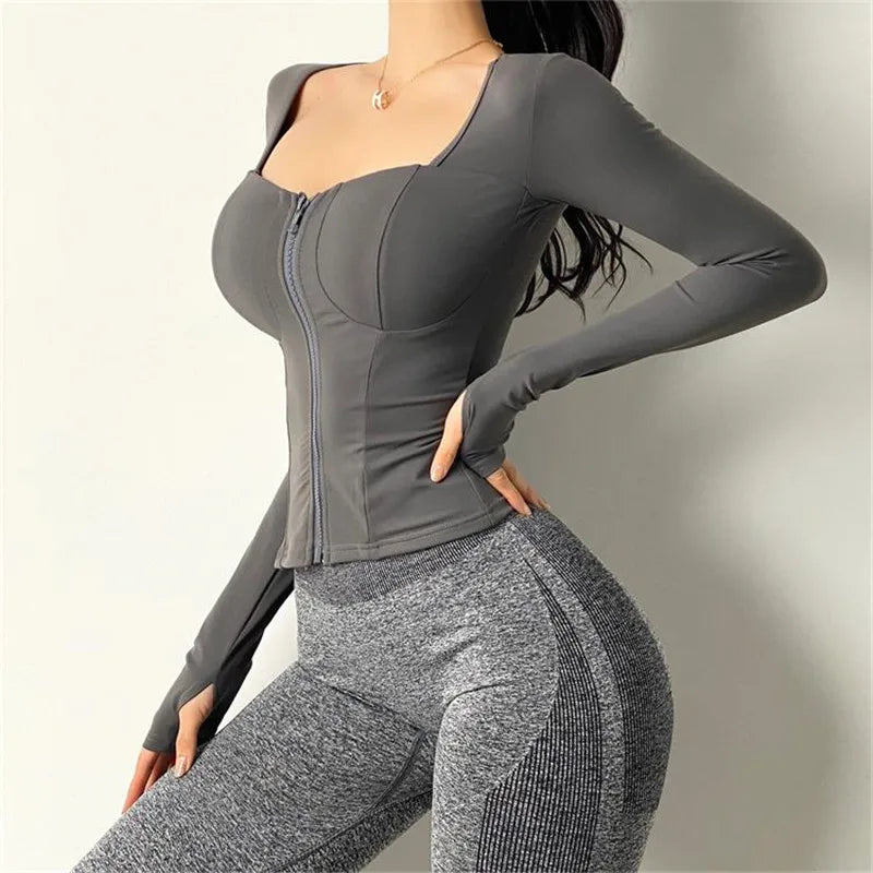 Women Inner Pad Yoga Shirt  Long Sleeve  Bodybuilding Yoga Top Sportswear Dry fit Gym Sport  Clothing Sportswear Workout Top ShopOnlyDeal