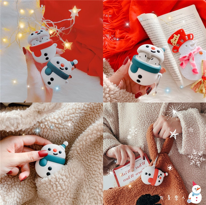 Christmas Gift 3D Cute Cartoon Christmas Snowman Earphone Case for Apple Airpods 1/2 Soft Silicone Headphone Protective Cover New Year Gift ShopOnlyDeal