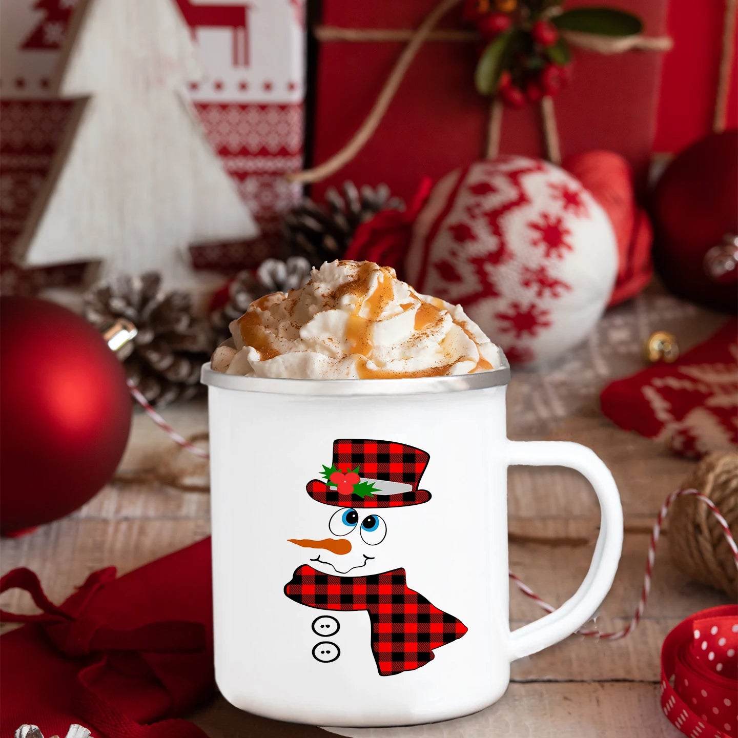 Christmas Snowman Print Party Beer Drink Enamel Mugs Tumblers Creative New Year Gifts Eco Heatable Handle Breakfast Milk Cups ShopOnlyDeal