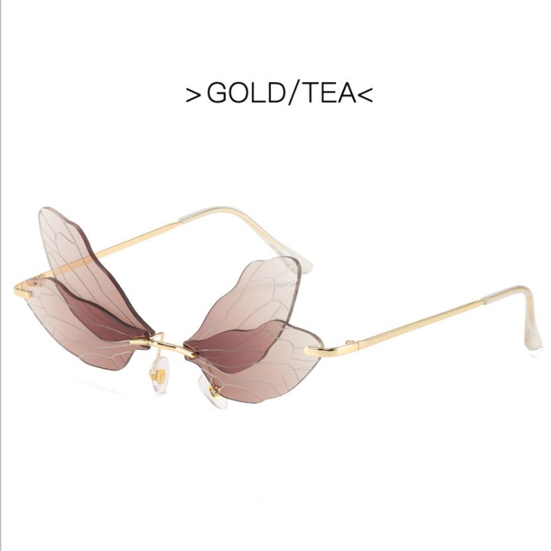 2022 Vintage Dragonfly Wings Sunglasses Fashion Rimless Women Clear Lens Eyewear Men Pink Sun Glasses UV400 Eyewear Female ShopOnlyDeal