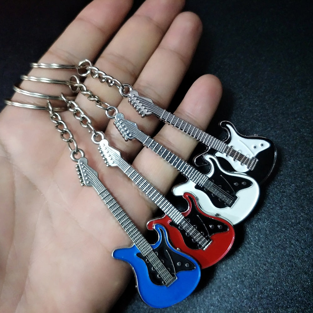 Men Womens Guitar Keychains pink blue red black Key Chain Charms for Bag Musician Jewelry Car Keyring Accessories Gift 2022 ShopOnlyDeal