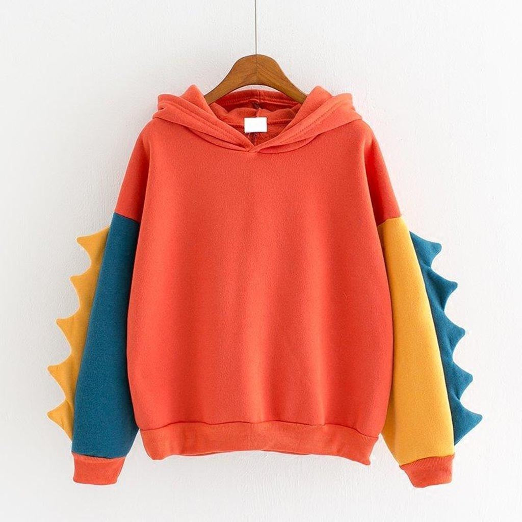 Cute Dino Hoodies Patchwork Winter Harajuku Kawaii Sweatshirt Women Oversize Hooded Pullover Dinosaur Cos Tops Tracksuit Sudadera New ShopOnlyDeal