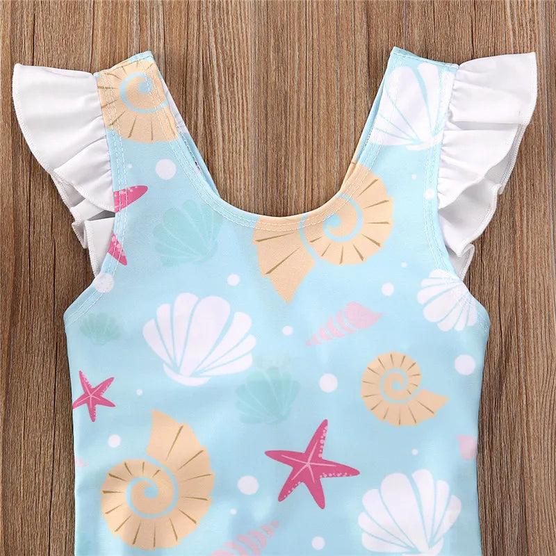 0-36 Months Newborn Baby Kid Girls Swimsuit Bow Ruffles Shell Starfish Print Swimwear For Girls Summer Baby Girl Bathing Suit ShopOnlyDeal