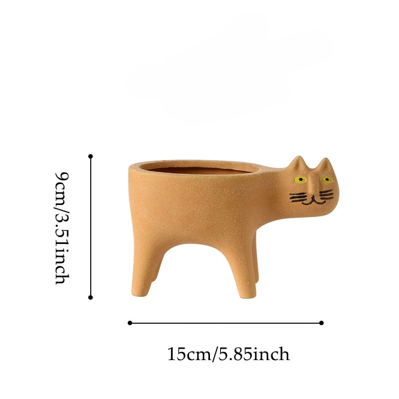 Cute Cat Tail Flowerpot Ceramic Personality Cartoon Animal Pillar Cactus Plant Pot Balcony Home Decor Succulents Potted Plants ShopOnlyDeal