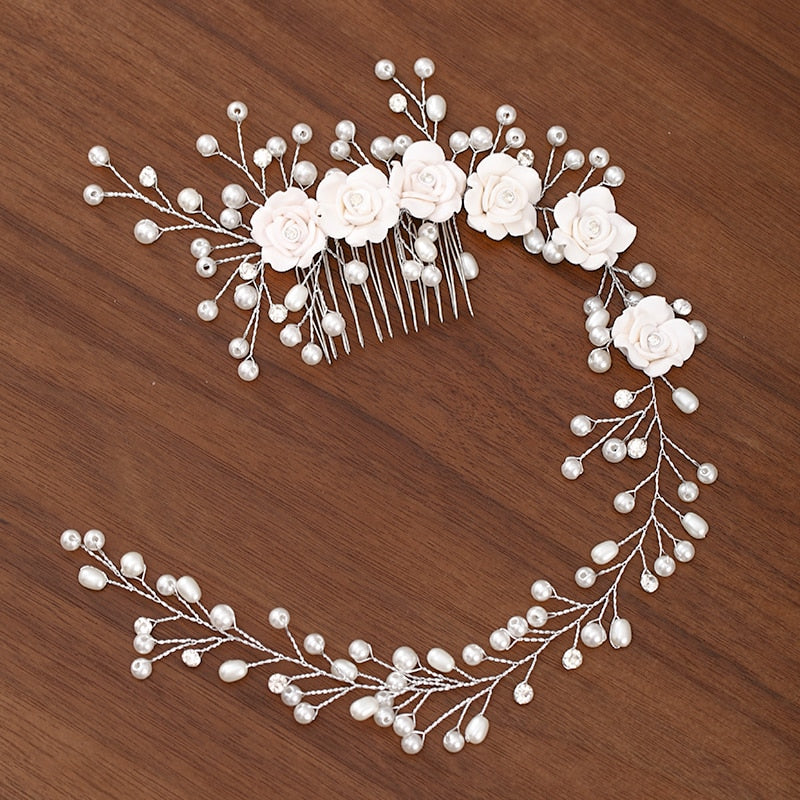 Silver Color Pearl Crystal Wedding Hair Combs Hair Accessories for Bridal Flower Headpiece Women Bride Hair ornaments Jewelry ShopOnlyDeal