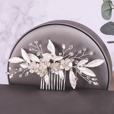 Silver Color Pearl Crystal Wedding Hair Combs Hair Accessories for Bridal Flower Headpiece Women Bride Hair ornaments Jewelry ShopOnlyDeal