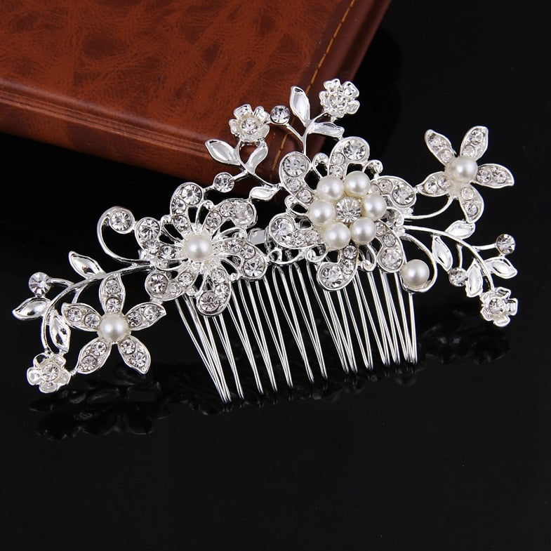 Silver Color Pearl Crystal Wedding Hair Combs Hair Accessories for Bridal Flower Headpiece Women Bride Hair ornaments Jewelry ShopOnlyDeal