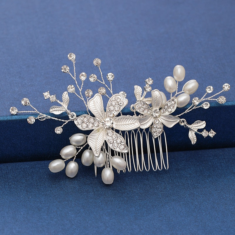 Silver Color Pearl Crystal Wedding Hair Combs Hair Accessories for Bridal Flower Headpiece Women Bride Hair ornaments Jewelry ShopOnlyDeal