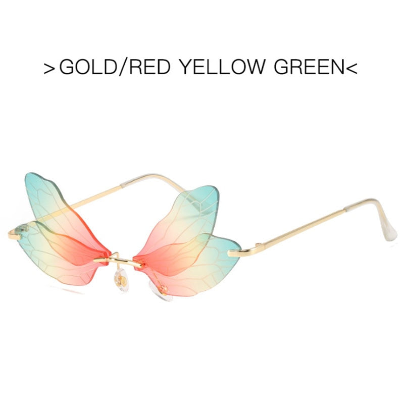 2022 Vintage Dragonfly Wings Sunglasses Fashion Rimless Women Clear Lens Eyewear Men Pink Sun Glasses UV400 Eyewear Female ShopOnlyDeal