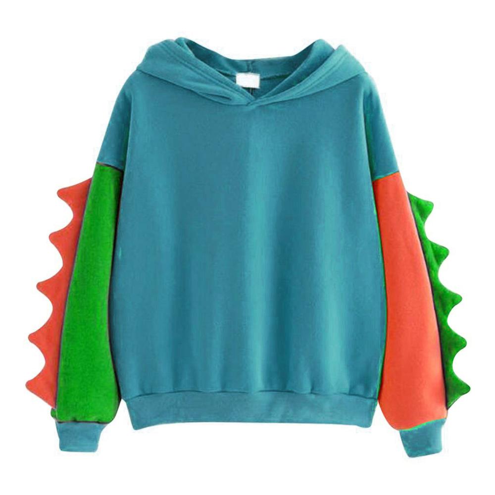 Cute Dino Hoodies Patchwork Winter Harajuku Kawaii Sweatshirt Women Oversize Hooded Pullover Dinosaur Cos Tops Tracksuit Sudadera New ShopOnlyDeal