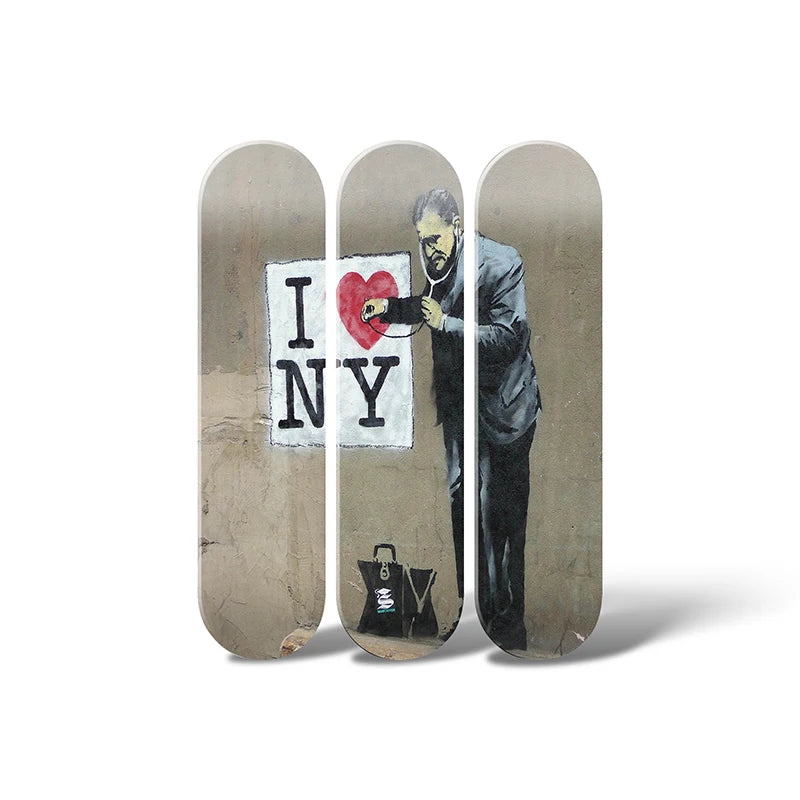 3pcs Retro Banksy Skateboard Wall Mural Skate Deck I Love NY Home Decor Room Ornaments for Club Bar Living Room Decoration ShopOnlyDeal