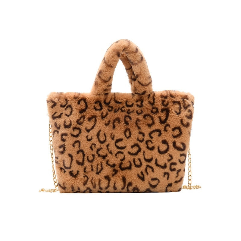 Winter new fashion shoulder bag female leopard female bag chain large plush winter handbag Messenger bag soft warm fur bag ShopOnlyDeal