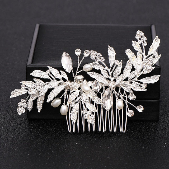 Silver Color Pearl Crystal Wedding Hair Combs Hair Accessories for Bridal Flower Headpiece Women Bride Hair ornaments Jewelry ShopOnlyDeal