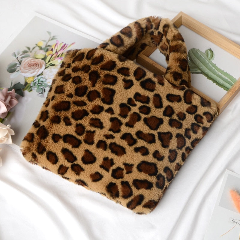 Winter new fashion shoulder bag female leopard female bag chain large plush winter handbag Messenger bag soft warm fur bag ShopOnlyDeal