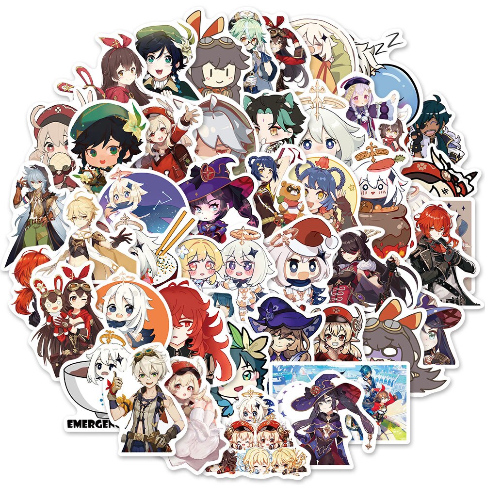 50PCS Adventure Game Genshin Impact Stickers For DIY Laptop Phone Guitar Suitcase Skateboard PS4 Toy Cute Girl Anime Sticker ShopOnlyDeal