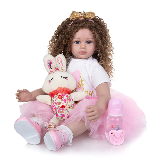 New bebes 60 CM Reborn Dolls Menina Long Hair Lifelike Soft Silicone Cloth Body Newborn Boneca Toys Kids Birthday XMAS Gift ShopOnlyDeal