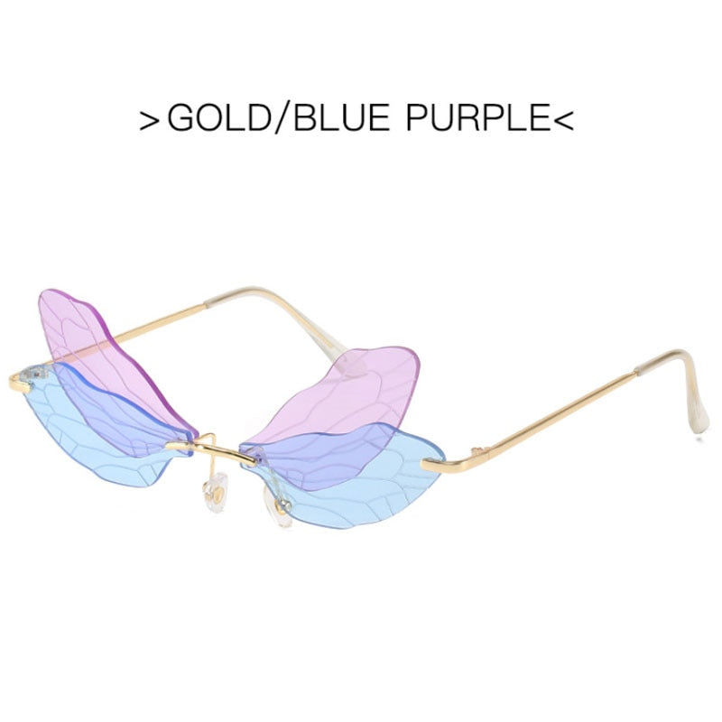 2022 Vintage Dragonfly Wings Sunglasses Fashion Rimless Women Clear Lens Eyewear Men Pink Sun Glasses UV400 Eyewear Female ShopOnlyDeal