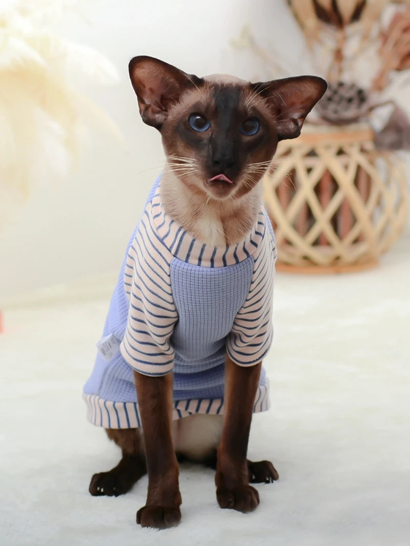 Winter Purple Sphinx Cat Clothes Pet Hoodies Plus Velvet Kittens Jumpsuit Warm Striped Cat Costume For Sphynx Autumn Spring ShopOnlyDeal