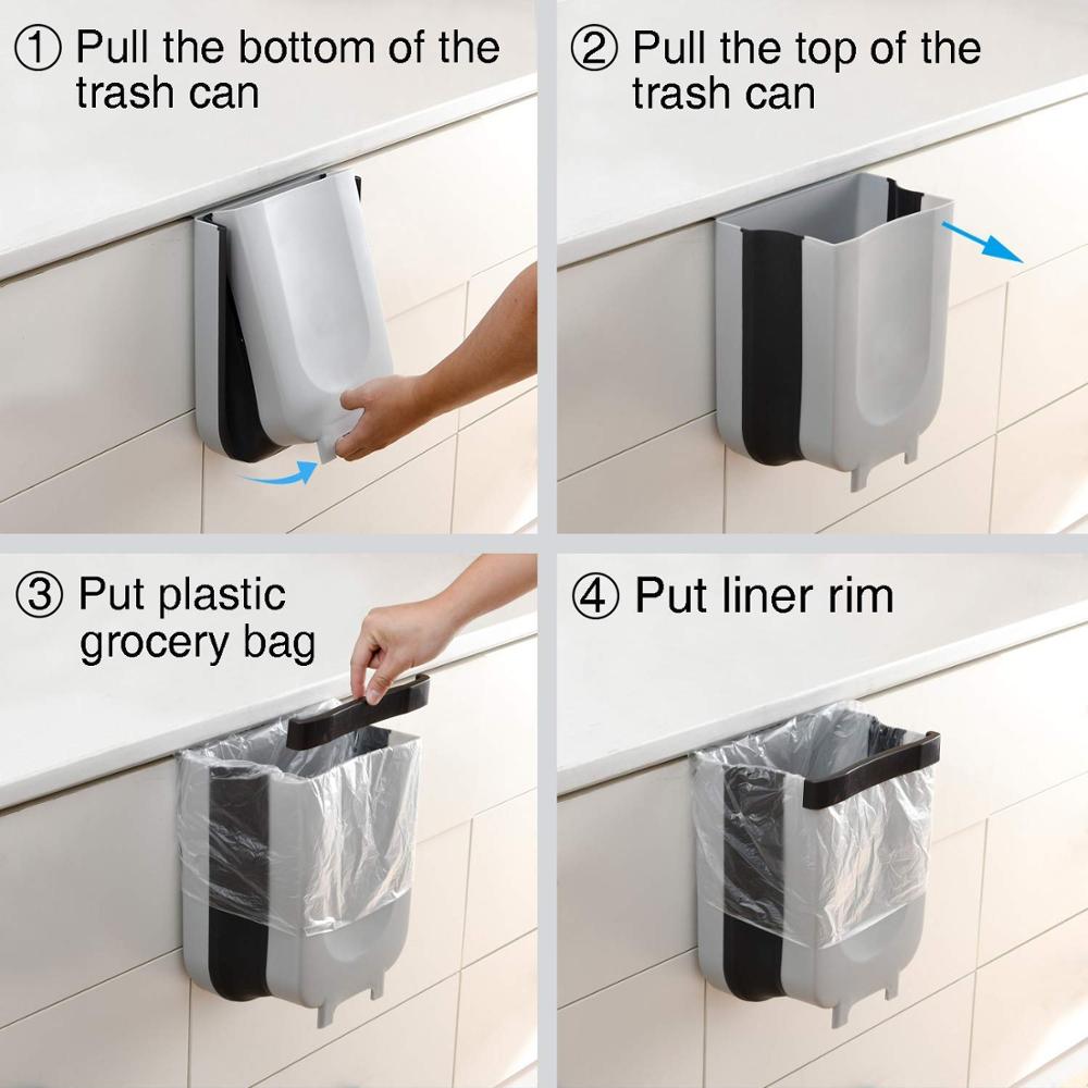 LMETJMA 9L Folding Waste Bin Kitchen Hanging Trash Can Cabinet Door Hanging Trash Garbage Bin For Bedroom Bathroom KC0309 ShopOnlyDeal