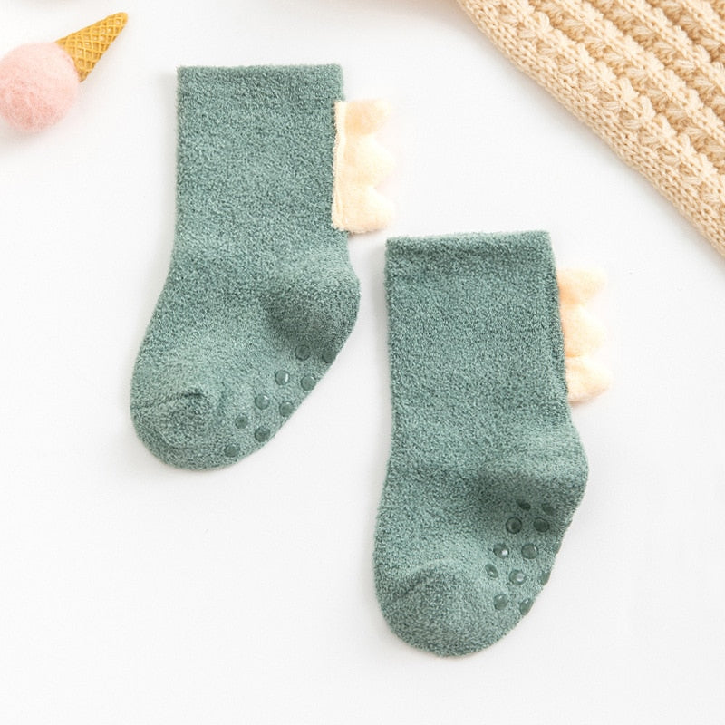 Toddler Kids Socks Newborn Baby Prewalker Winter Thick Coral Fleece Cotton Dinosaur Girl Autumn Infant Boy Cartoon Sock 0-5T ShopOnlyDeal